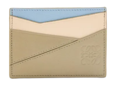 LOEWE Puzzle Plain Card Holder Classic Calf "Dusty Blue/Laurel Green/Angola"