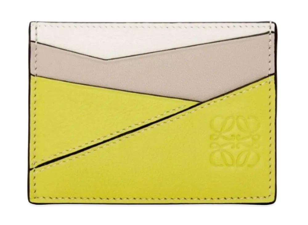 LOEWE Puzzle Plain Card Holder Classic Calf "Lime Yellow/Light Oats"