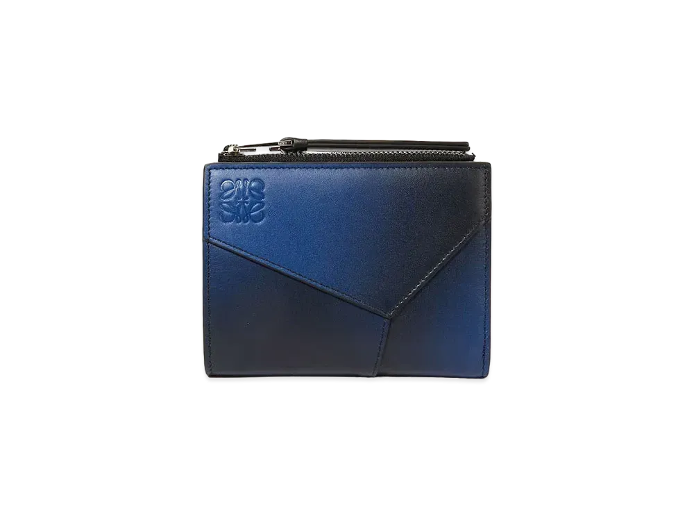 LOEWE Puzzle Slim Compact Wallet in Silk Calfskin "Navy Blue"