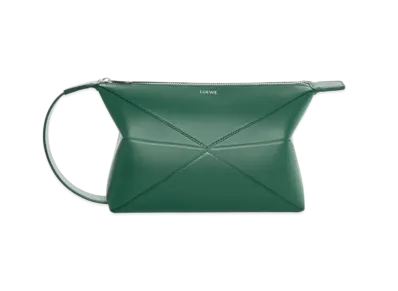 LOEWE Puzzle Fold Wash Bag in Shiny Calfskin "Evergreen"