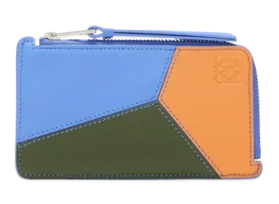 LOEWE Puzzle Coin Card Holder Classic Calf "Seaside Blue/Bright Orange"