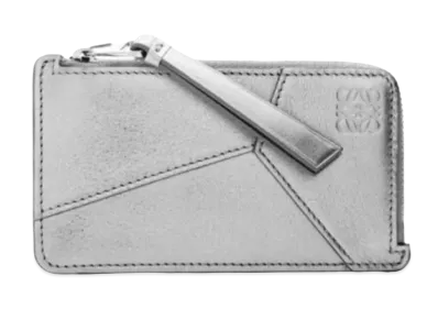 LOEWE Puzzle Coin Card Holder Metallic Calf "Silver/Pearl Gray"