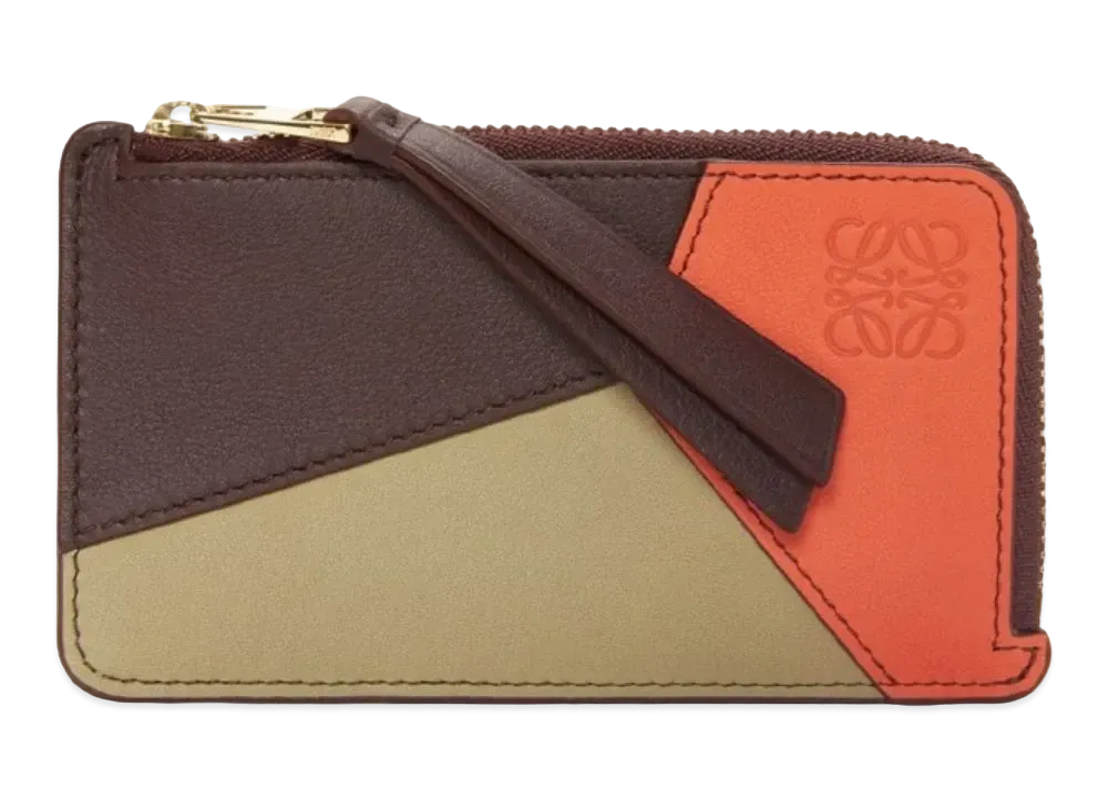 LOEWE Puzzle Coin Card Holder Classic Calf "Dark Bar Gandy/Vivid Orange/Kura"