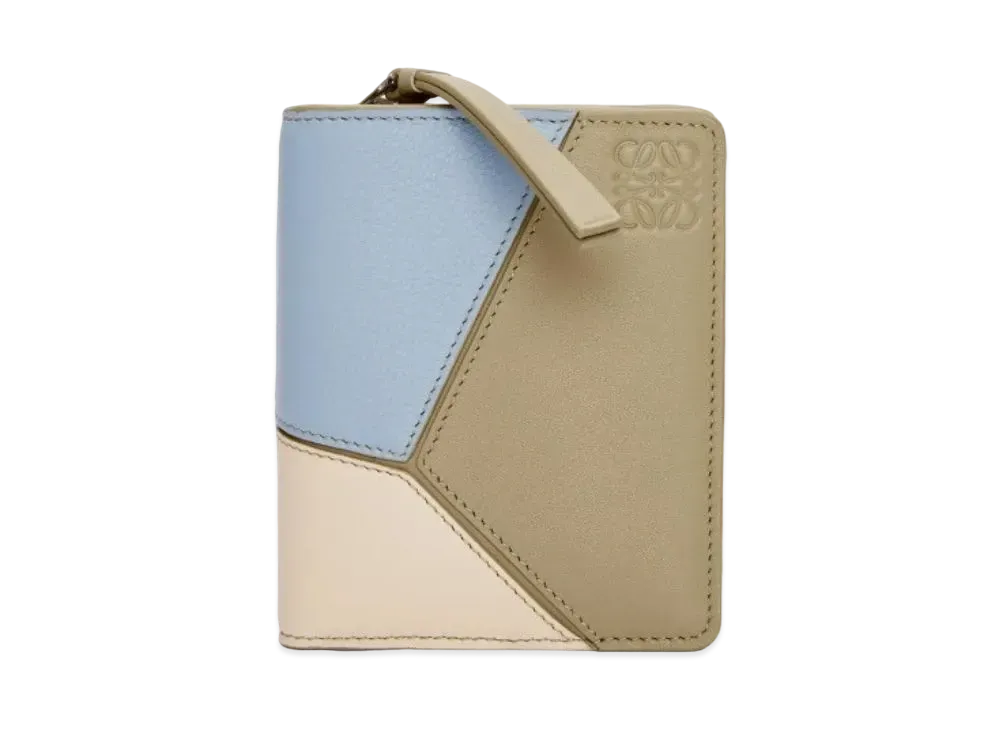 LOEWE Puzzle Compact Zip Wallet Classic Calf "Dusty Blue/Laurel Green/Angola"