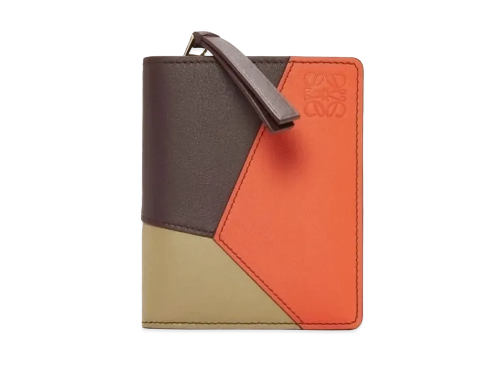 LOEWE Puzzle Compact Zip Wallet Classic Calf "Dark Bar Gandy/Vivid Orange/Kura"