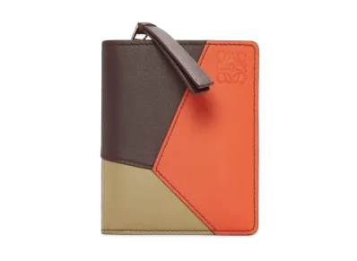 LOEWE Puzzle Compact Zip Wallet Classic Calf "Dark Bar Gandy/Vivid Orange/Kura"
