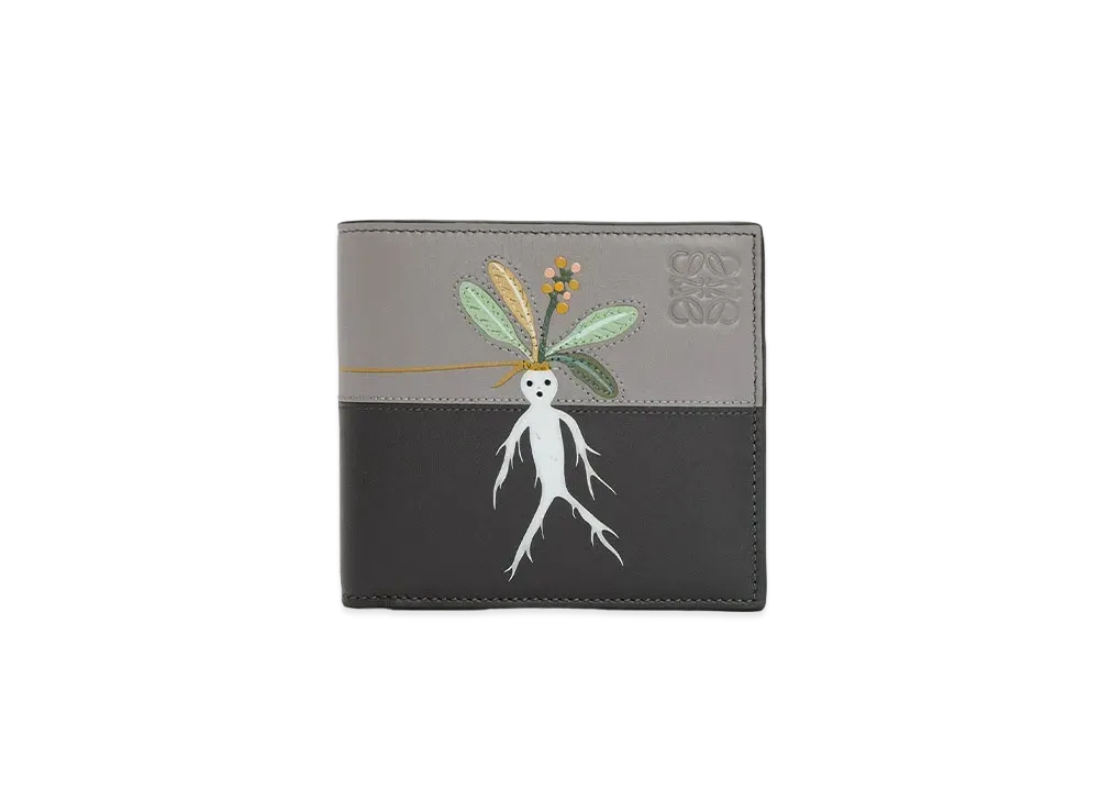 LOEWE Mandragora Bifold Wallet in Satin Calfskin "Dark Grey/Pearl Grey"
