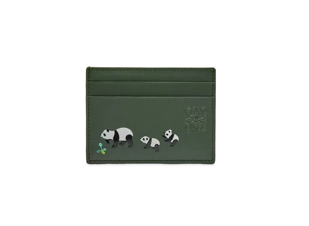 LOEWE Panda Plain Cardholder in Satin Calfskin "Bottle Green"