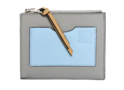LOEWE Coin Card Holder Large Soft Grain Calf "Pearl Gray/Dusty Blue"
