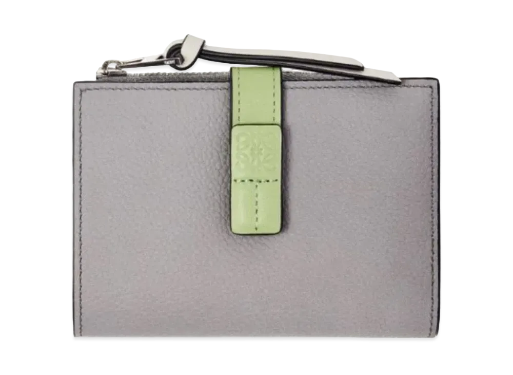 LOEWE Slim Zip Bifold Wallet Soft Grain Calf "Pearl Gray/Light Pale Green"