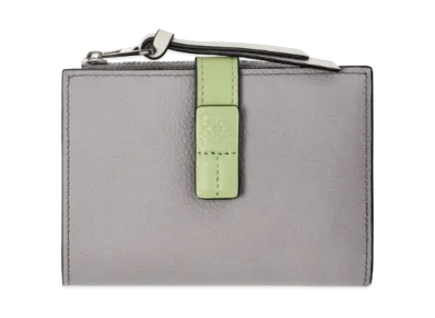 LOEWE Slim Zip Bifold Wallet Soft Grain Calf "Pearl Gray/Light Pale Green"