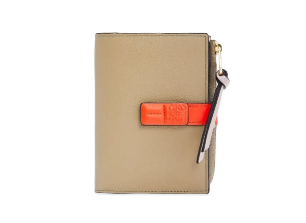 LOEWE Slim Zip Bifold Wallet Soft Grain Calf "Clay Green/Vivid Orange"