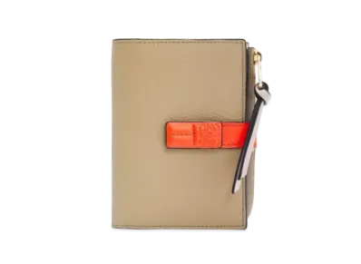 LOEWE Slim Zip Bifold Wallet Soft Grain Calf "Clay Green/Vivid Orange"