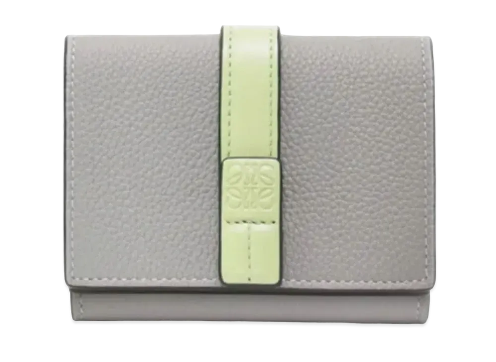 LOEWE Trifold Wallet Soft Grain Calf "Pearl Gray/Light Pale Green"