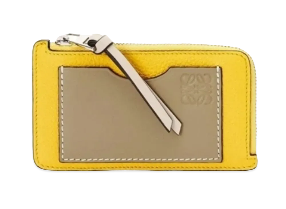 LOEWE Coin Card Holder Soft Grain Calf "Yellow/Clay Green"