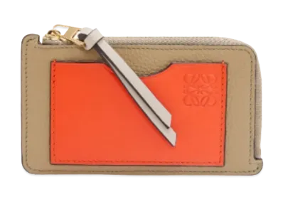 LOEWE Coin Card Holder Soft Grain Calf "Clay Green/Vivid Orange"
