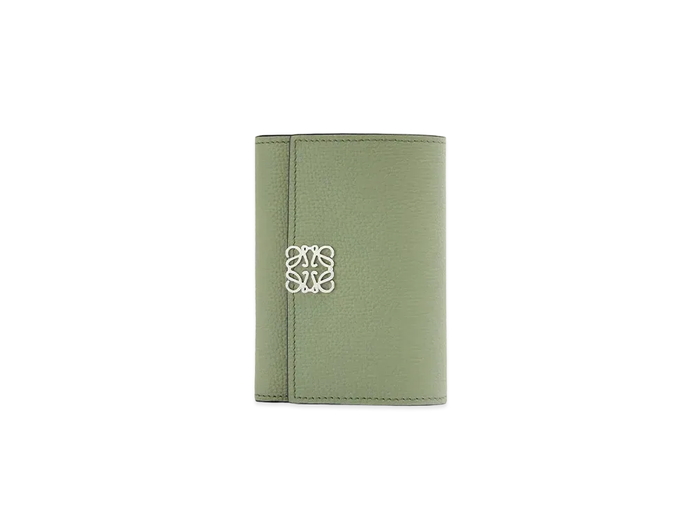 LOEWE Anagram Small Vertical Wallet in Pebble Grain Calfskin "Rosemary"