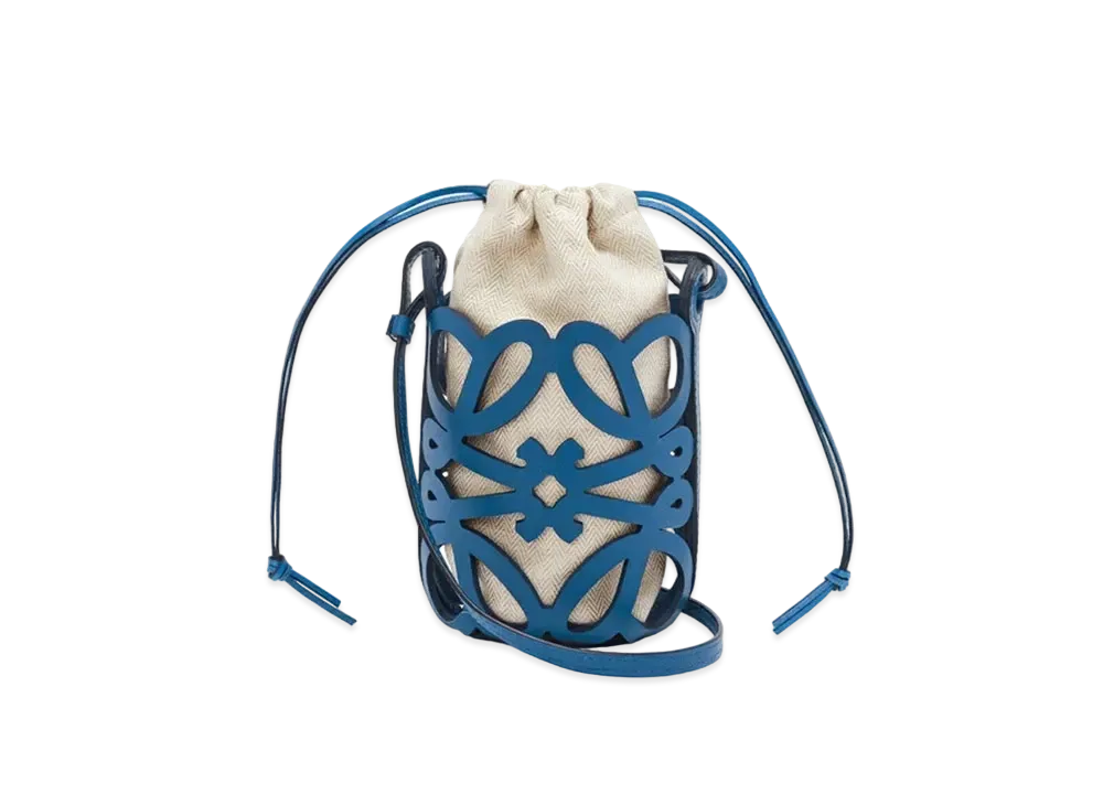 LOEWE Anagram Cut-Out Pocket In Classic Calfskin and Canvas "Varsity Blue"