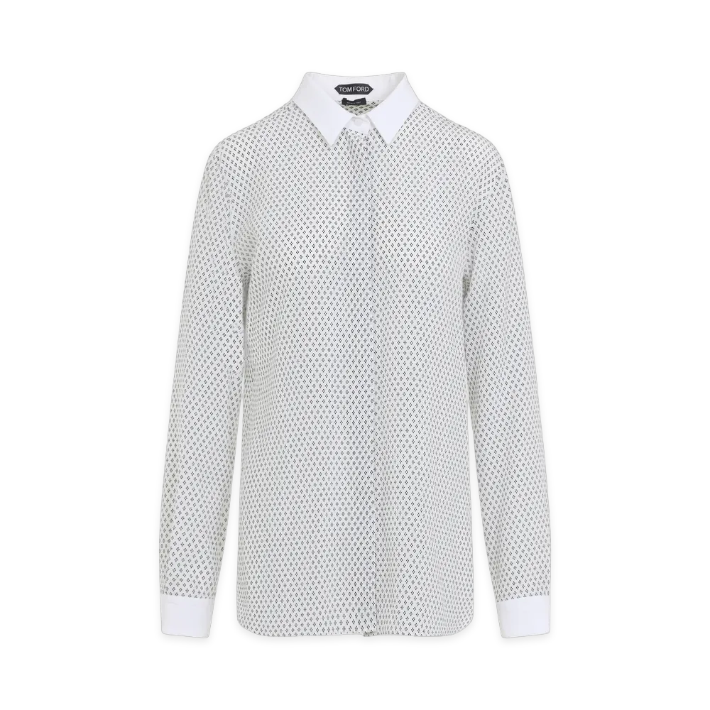 TOM FORD Women's Multi Argyle Printed Silk Shirt "Off White Black"