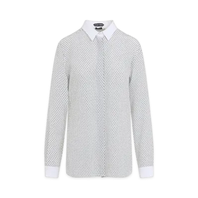 TOM FORD Women's Multi Argyle Printed Silk Shirt "Off White Black"