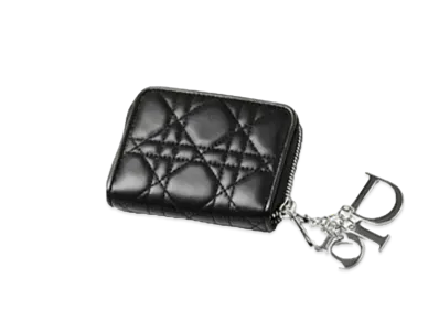 Dior Lady Dior Lambskin Cannage Round Zipper Coin Case "Black"