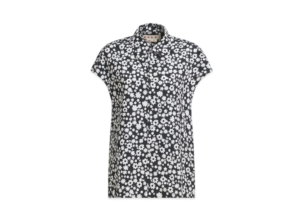 Marni Women's Sleeveless Cocoon Shirt with Pop Fields Motif "Black"