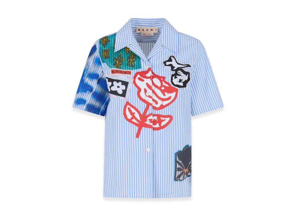 MARNI x Olaolu Slawn x Soldier Boyfriend Striped Poplin Bowling Shirt "Iris Blue"