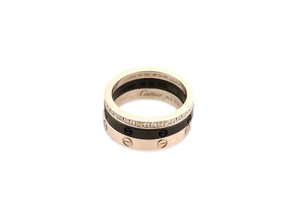 Cartier Love Ring Three Hoop Diamond "Pink Gold" Ceramic