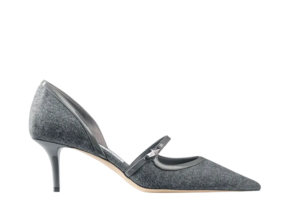 Jimmy Choo Women's Carolyn 60 Flannel and Patent Leather Pumps "Storm/Storm"