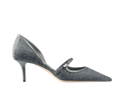 Jimmy Choo Women's Carolyn 60 Flannel and Patent Leather Pumps "Storm/Storm"