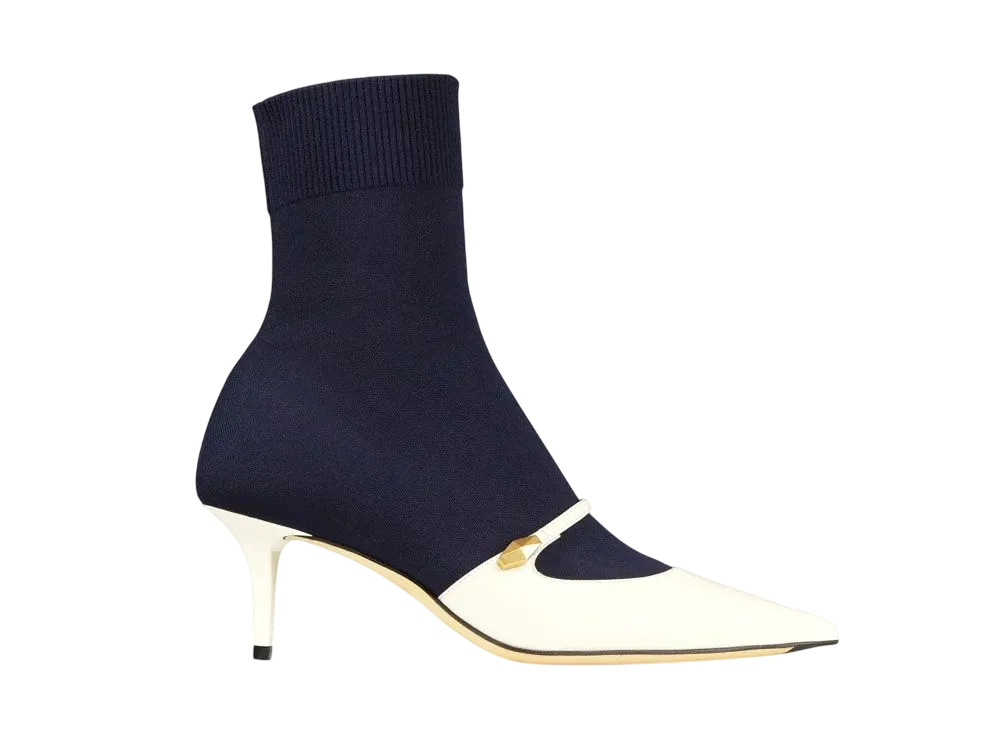 Jimmy Choo Women's Carolyn Ankle Boot 60 Leather and Knit "Latte/Navy"