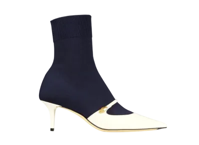 Jimmy Choo Women's Carolyn Ankle Boot 60 Leather and Knit "Latte/Navy"