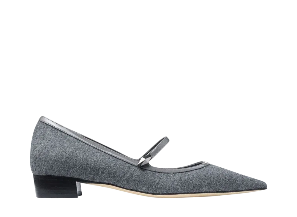 Jimmy Choo Women's Carolyn Flat Flannel and Patent Leather Flat Shoes "Storm/Storm"