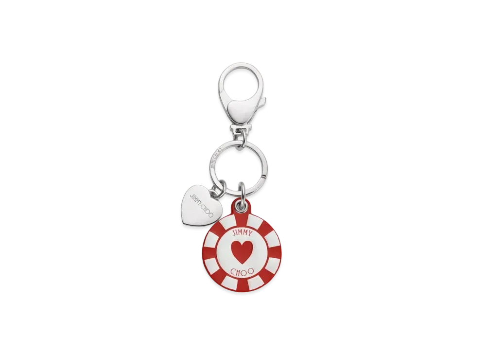Jimmy Choo Casino Chip Charm Leather Bag Charm "Postbox Red/White/Silver"