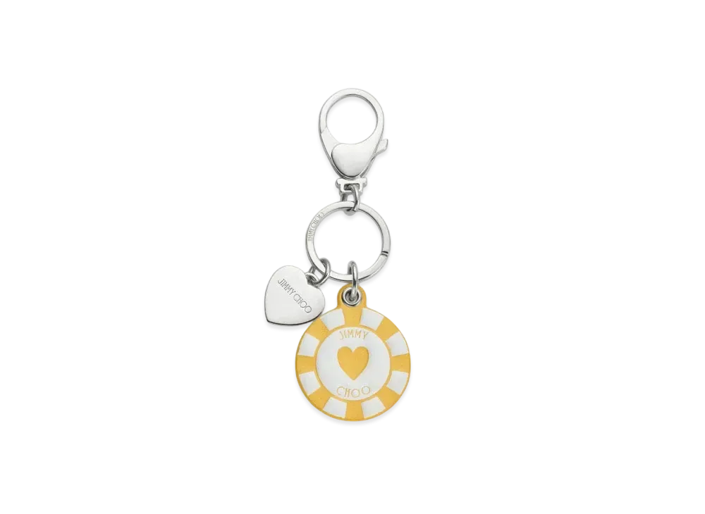 Jimmy Choo Casino Chip Charm Leather Bag Charm "Sunbleach/White/Silver"
