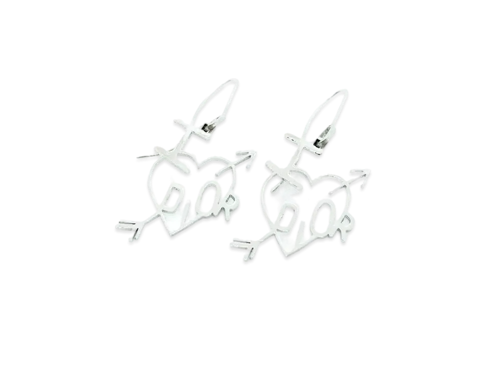 Dior Swing Heart Arrow Earrings "Silver"