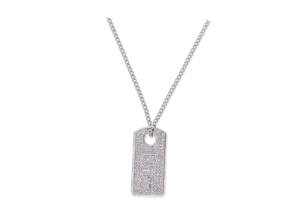 Dior Logo Plate Necklace "Silver"