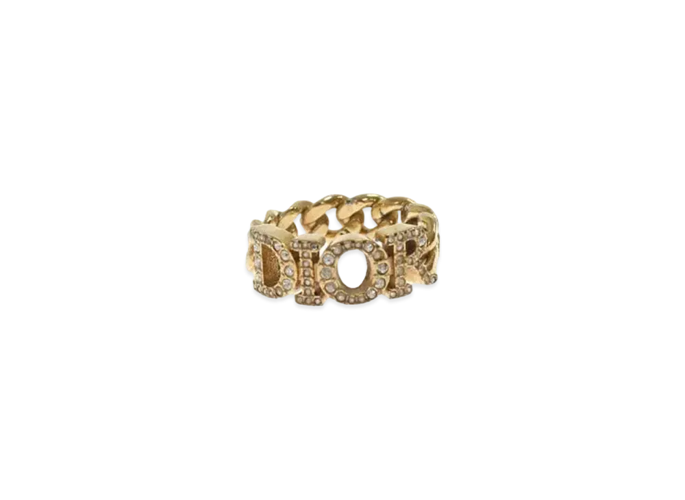 Dior Logo Rhinestone Ring "Gold"
