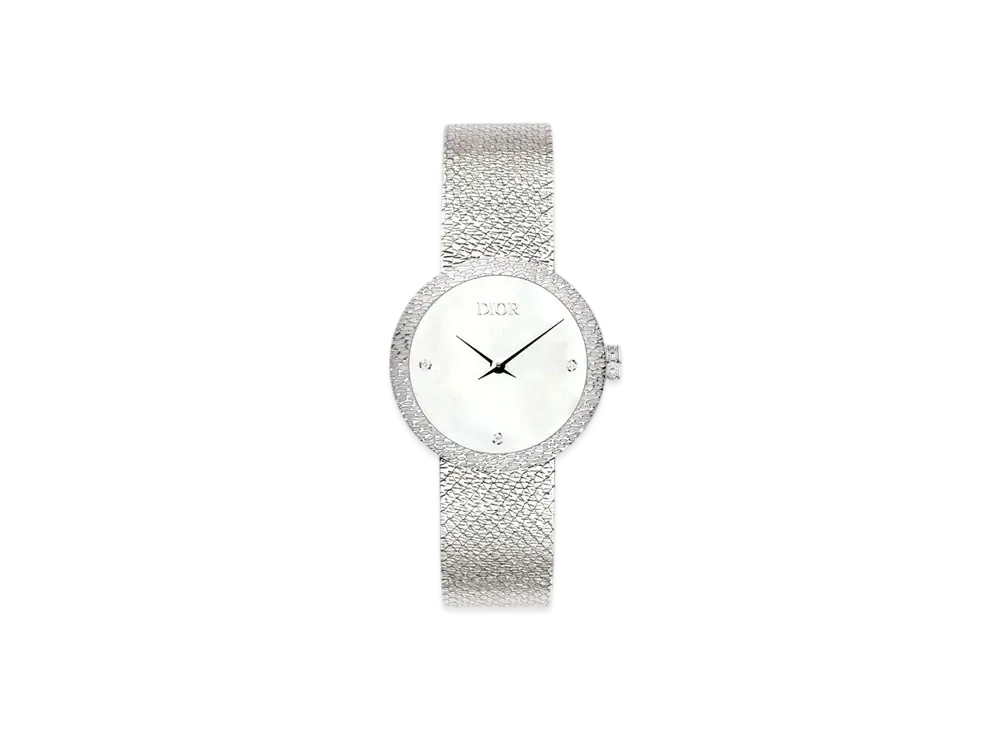 Dior La D de Dior Satine 25mm Steel Mother-Of-Pearl and Diamonds "White"