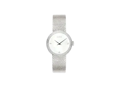 Dior La D de Dior Satine 25mm Steel Mother-Of-Pearl and Diamonds "White"