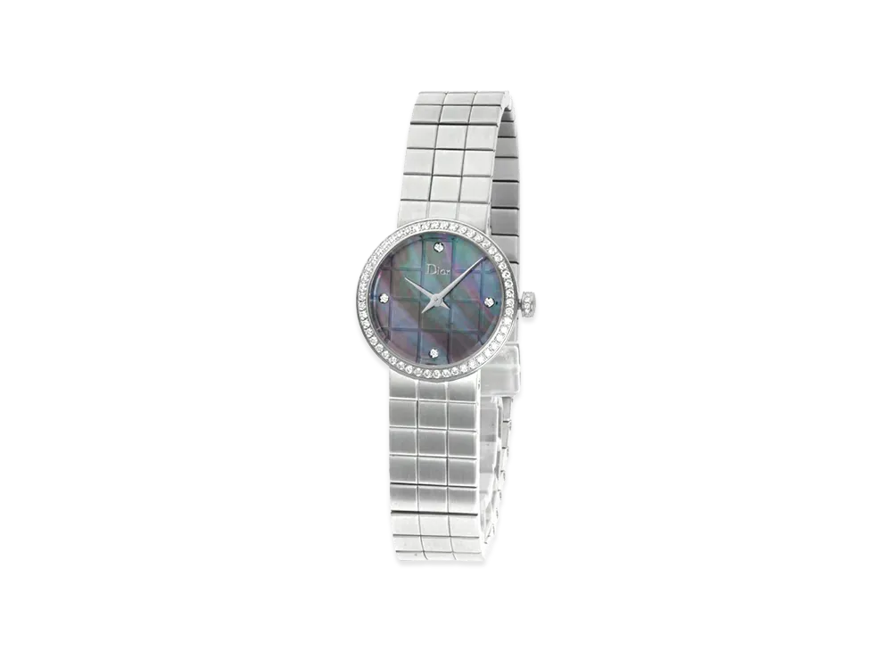 Dior Women's La D de Dior Women's Bezel Diamond Diamond 4P "Silver/Blue Grey Shell"