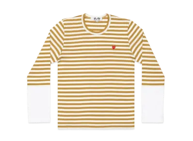 COMME des GARCONS PLAY CDG Unisex Border Long Sleeve T-Shirt With Small Emblem AX-T320-051 "Olive/White"