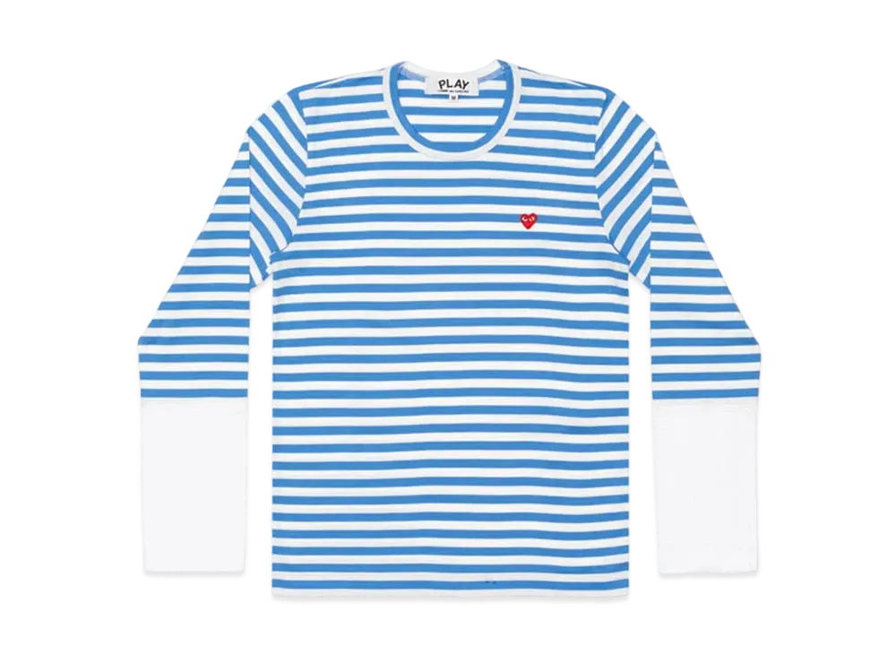 COMME des GARCONS PLAY CDG Unisex Border Long Sleeve T-Shirt With Small Emblem AX-T320-051 "Blue/White"