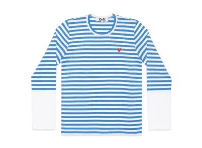 COMME des GARCONS PLAY CDG Unisex Border Long Sleeve T-Shirt With Small Emblem AX-T320-051 "Blue/White"