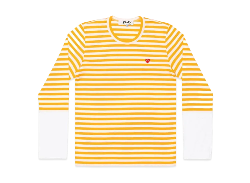 COMME des GARCONS PLAY CDG Unisex Border Long Sleeve T-Shirt With Small Emblem AX-T320-051 "Yellow/White"
