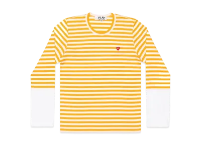 COMME des GARCONS PLAY CDG Unisex Border Long Sleeve T-Shirt With Small Emblem AX-T320-051 "Yellow/White"