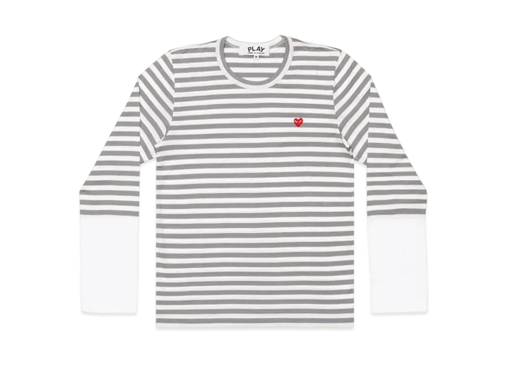 COMME des GARCONS PLAY CDG Unisex Border Long Sleeve T-Shirt With Small Emblem AX-T320-051 "Gray/White"