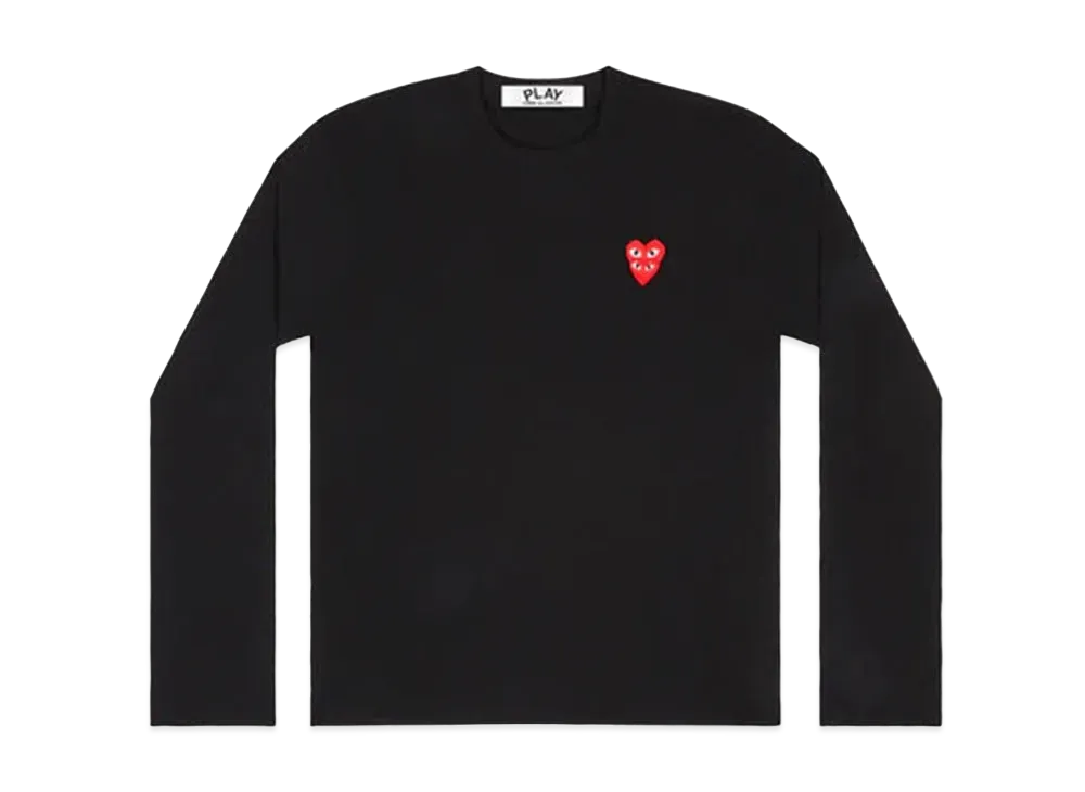 COMME des GARCONS PLAY CDG Double Red Heart Emblem L/S T-Shirt Mens "Black"