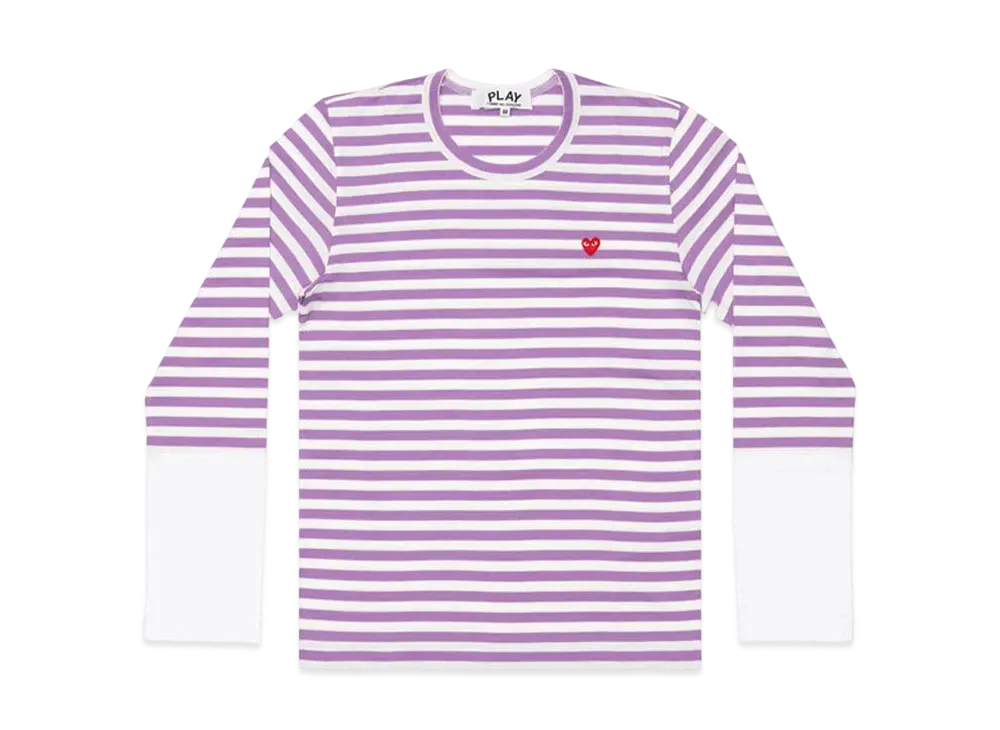 COMME des GARCONS PLAY CDG Small Red Heart Striped L/S T-Shirt Mens "Purple/White"