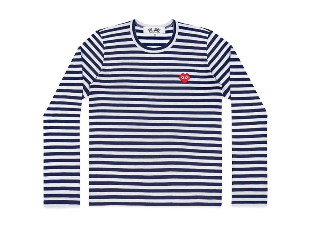 COMME des GARCONS PLAY CDG Invader Emblem Striped L/S T-Shirt "Navy/White"